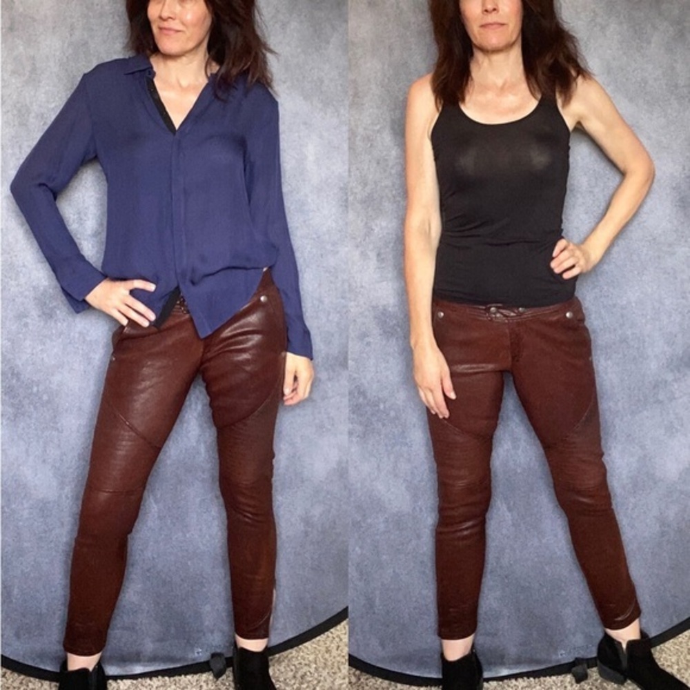 NEW ELIZABETH and JAMES Diedrick dark red Leather Moto Pants zip ankle size 4